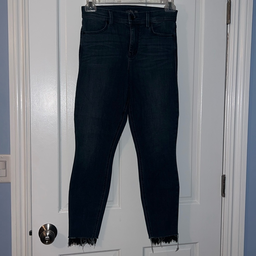 Anthropologie LEVEL 99 Tayna High Rise Denim Skinny Jeans Elegant Lace Hems 28